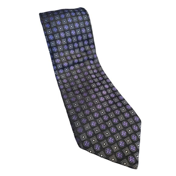 John W Nordstrom Black Purple Printed Men's Designer Silk Neck Tie - Picture 5 of 11